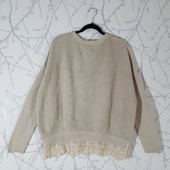 Pins & Needles Beige Oversized Sweater w/ Lace Trim - Picture 3 of 5